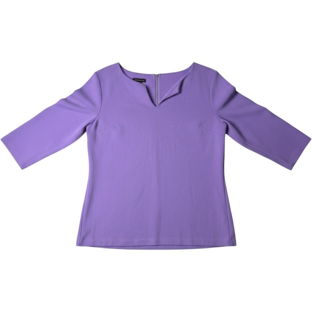 Talbots Blouse Purple Knit Split Neck 3/4 Sleeve Back Zip Casual Top Small Women